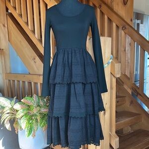 Black Tiered Long Sleeve Dress - Unbranded